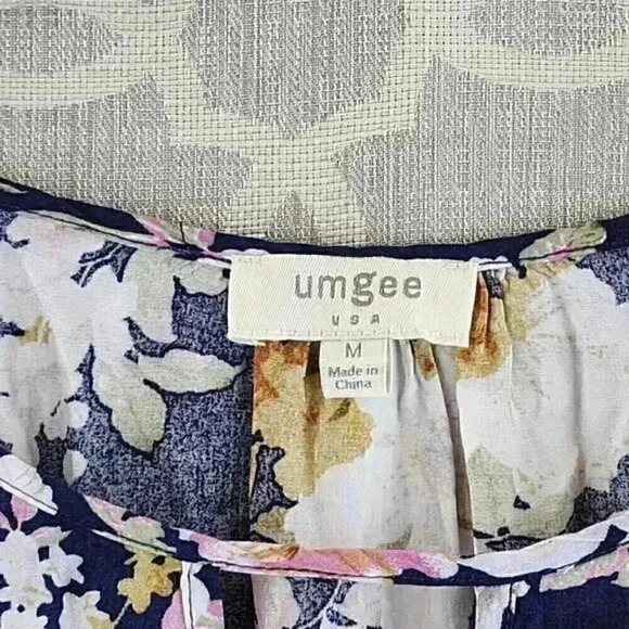 Umgee Round Neck Keyhole 3/4 Sleeve Lace bottom Floral Tunic Mini‎ Dress M - Picture 6 of 9